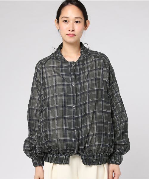 MERLOT（メルロー）の「チェック柄ブルゾン風裾ゴムシャツ1322（シャツ/ブラウス・レディース・グリーン/ワイン・FREE）」の5枚目の写真