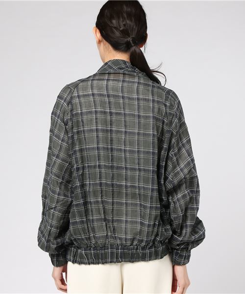 MERLOT（メルロー）の「チェック柄ブルゾン風裾ゴムシャツ1322（シャツ/ブラウス・レディース・グリーン/ワイン・FREE）」の3枚目の写真