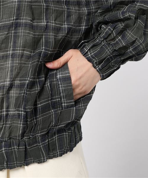 MERLOT（メルロー）の「チェック柄ブルゾン風裾ゴムシャツ1322（シャツ/ブラウス・レディース・グリーン/ワイン・FREE）」の4枚目の写真