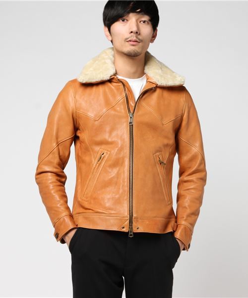 JACKROSE(ジャックローズ)の「ラムワックスネイキッドファーブルゾン(ブルゾン・メンズ・ブラック/キャメル・M/L/XL)」の1枚目の写真