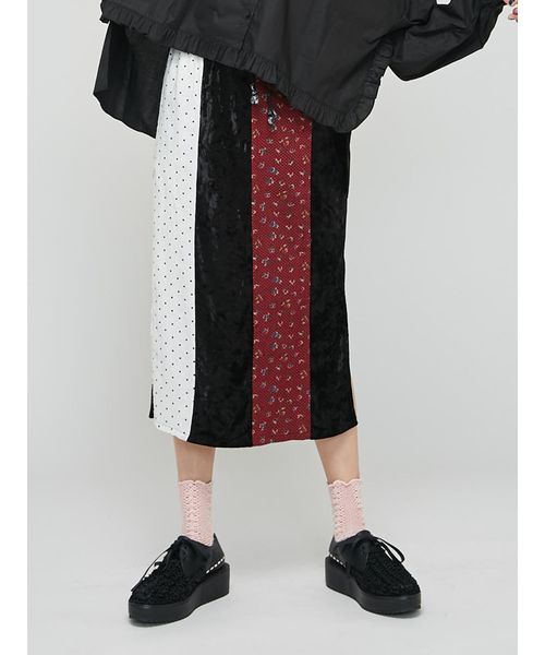 merry jenny（メリージェニー）の「パッチワークペンシルスカート（スカート・レディース・ブラック/ピンク/アイボリー・FREE）」の2枚目の写真