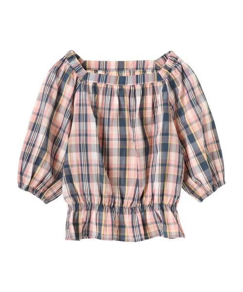 earth music&ecology（アースミュージックアンドエコロジー）の「・マドラスオフショルプルオーバー ●（シャツ/ブラウス・レディース・ベージュ/サックスブルー/ラベンダー/ピンク・FREE）」の9枚目の写真