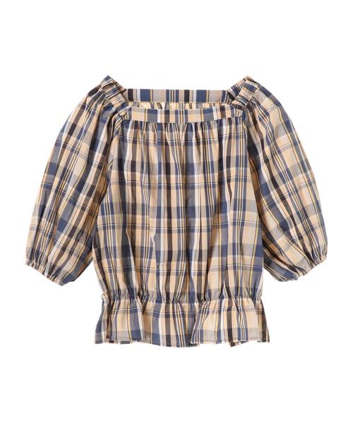 earth music&ecology（アースミュージックアンドエコロジー）の「・マドラスオフショルプルオーバー ●（シャツ/ブラウス・レディース・ベージュ/サックスブルー/ラベンダー/ピンク・FREE）」の6枚目の写真