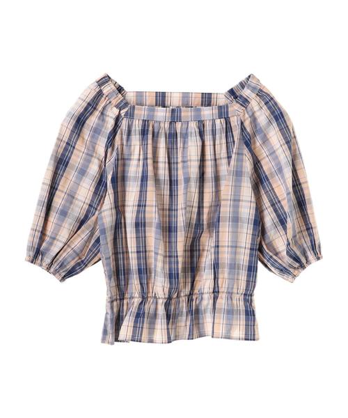 earth music&ecology（アースミュージックアンドエコロジー）の「・マドラスオフショルプルオーバー ●（シャツ/ブラウス・レディース・ベージュ/サックスブルー/ラベンダー/ピンク・FREE）」の13枚目の写真