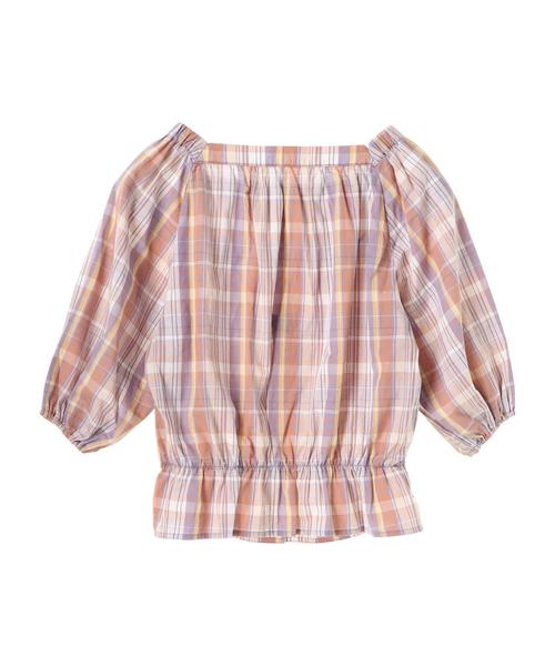 earth music&ecology（アースミュージックアンドエコロジー）の「・マドラスオフショルプルオーバー ●（シャツ/ブラウス・レディース・ベージュ/サックスブルー/ラベンダー/ピンク・FREE）」の7枚目の写真