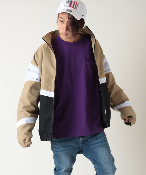 VISION STREET WEAR(ヴィジョンストリートウェア)の「【VISION STREET WEAR】レトロスポーツビッグシルエットナイロンジャケット/トラックジャケット(ナイロンジャケット)」|ベージュ