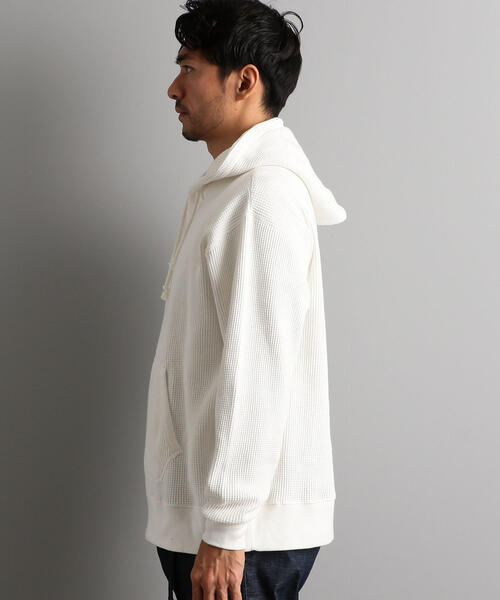 Healthknit（ヘルスニット）の「別注 ［ヘルスニット］SC Healthknit  GLR SHワッフルパーカー / フーディー ◆（パーカー・メンズ・グレー/オフホワイト・S/M/L）」の4枚目の写真