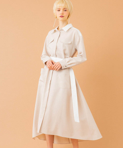 UNITED TOKYO（ユナイテッドトウキョウ）の「アシンメトリーシャツワンピース（ワンピース・レディース・ライトベージュ/ネイビー/ブルー・1）」の7枚目の写真