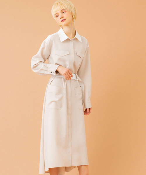 UNITED TOKYO（ユナイテッドトウキョウ）の「アシンメトリーシャツワンピース（ワンピース・レディース・ライトベージュ/ネイビー/ブルー・1）」の14枚目の写真