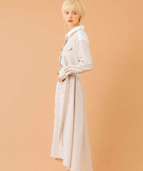 UNITED TOKYO（ユナイテッドトウキョウ）の「アシンメトリーシャツワンピース（ワンピース・レディース・ライトベージュ/ネイビー/ブルー・1）」の12枚目の写真