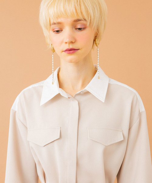 UNITED TOKYO（ユナイテッドトウキョウ）の「アシンメトリーシャツワンピース（ワンピース・レディース・ライトベージュ/ネイビー/ブルー・1）」の6枚目の写真