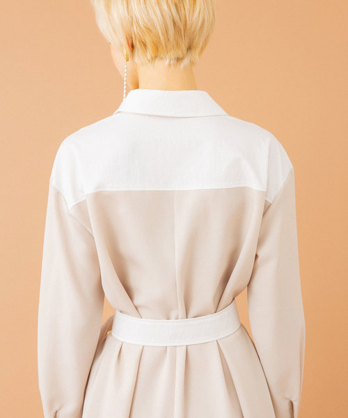 UNITED TOKYO（ユナイテッドトウキョウ）の「アシンメトリーシャツワンピース（ワンピース・レディース・ライトベージュ/ネイビー/ブルー・1）」の8枚目の写真