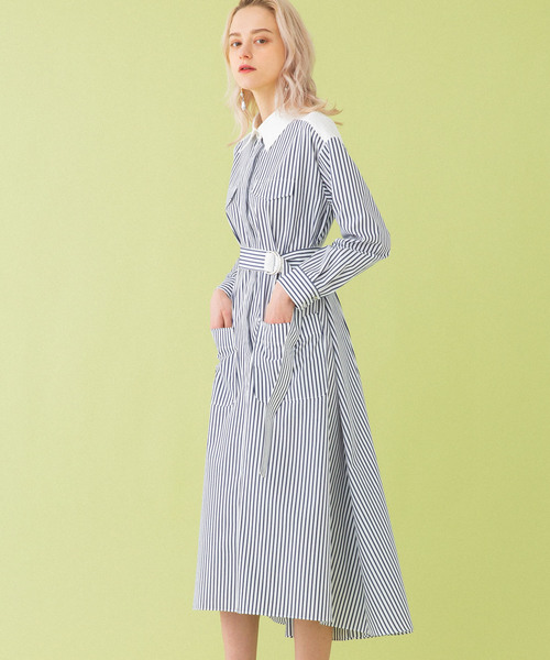 UNITED TOKYO（ユナイテッドトウキョウ）の「アシンメトリーシャツワンピース（ワンピース・レディース・ライトベージュ/ネイビー/ブルー・1）」の18枚目の写真