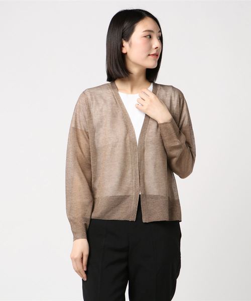 three dots(スリードッツ)の「シャイニーセーター オープンカーディンガン(カーディガン/ボレロ・レディース・ネイビー/ブラウン・SMALL/MEDIUM)」の2枚目の写真