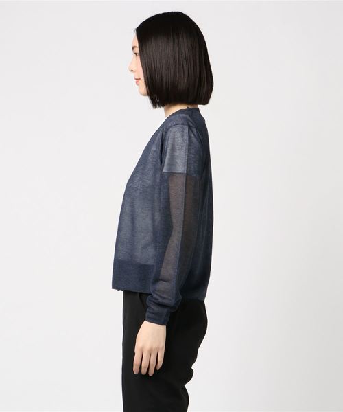 three dots(スリードッツ)の「シャイニーセーター オープンカーディンガン(カーディガン/ボレロ・レディース・ネイビー/ブラウン・SMALL/MEDIUM)」の3枚目の写真