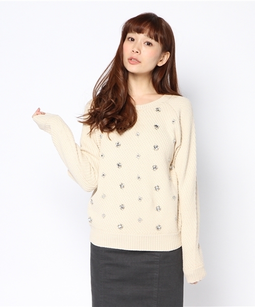 Another Edition(アナザーエディション)の「■AE ビジューシシュウ PO(ニット/セーター・レディース・ホワイト/ナチュラル/ライム・フリー)」の1枚目の写真