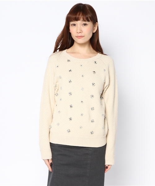 Another Edition(アナザーエディション)の「■AE ビジューシシュウ PO(ニット/セーター・レディース・ホワイト/ナチュラル/ライム・フリー)」の4枚目の写真