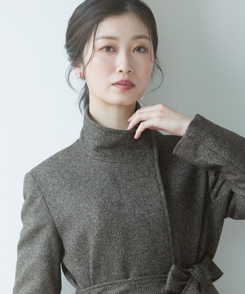 sankyo shokai（サンキョウショウカイ）の「カシミヤ100%ツイードスタンドカラーロングコート（ステンカラーコート・レディース・グレー・11号）」の11枚目の写真