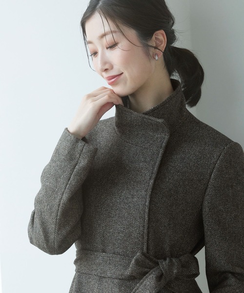 sankyo shokai（サンキョウショウカイ）の「カシミヤ100%ツイードスタンドカラーロングコート（ステンカラーコート・レディース・グレー・11号）」の10枚目の写真