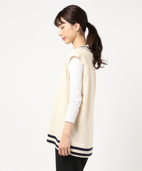 DING（ディング）の「DING/2ラインビッグニットベスト（ベスト・レディース・ブラック/オフホワイト/ベージュ・FREE）」の4枚目の写真
