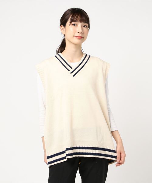 DING（ディング）の「DING/2ラインビッグニットベスト（ベスト・レディース・ブラック/オフホワイト/ベージュ・FREE）」の8枚目の写真