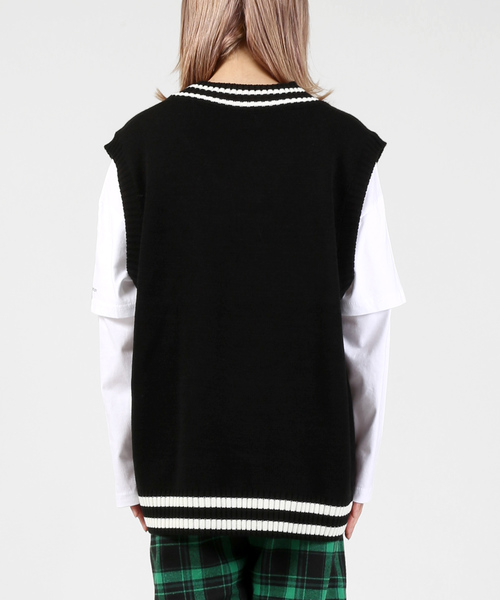 DING（ディング）の「DING/2ラインビッグニットベスト（ベスト・レディース・ブラック/オフホワイト/ベージュ・FREE）」の7枚目の写真