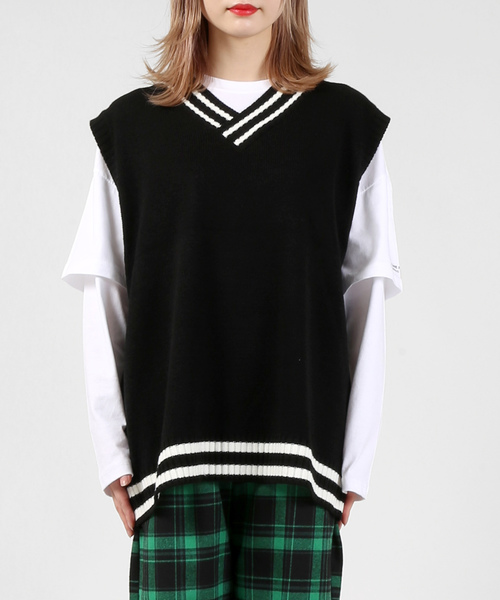 DING（ディング）の「DING/2ラインビッグニットベスト（ベスト・レディース・ブラック/オフホワイト/ベージュ・FREE）」の14枚目の写真