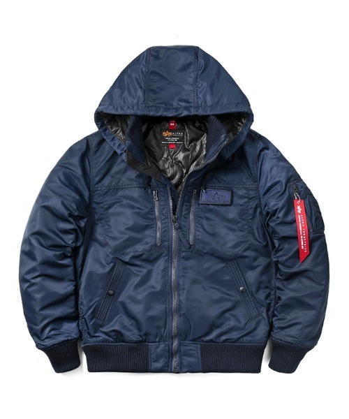 ALPHA アルファインダストリーズ フーデッドリブジャケット ネイビー L