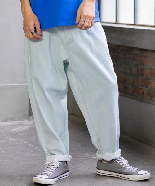 Beno（ビーノ）の「ワイド テーパード バギー デニムパンツ（デニムパンツ・メンズ・ライトグレー/ブラック/インディゴブルー/サックスブルー/ライトインディゴブルー/ワンウォッシュ/ブルー系その他2/ブルー系その他/キナリ/グリーン/ブラック系その他・L/S/M）」の8枚目の写真