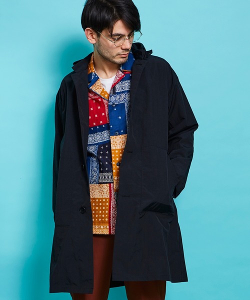 YELLOW RUBY(イエロールビー)の「Nylon Ripstop Hoodie 撥水 ナイロン リップストップ フード コート(トレンチコート・メンズ・ブラック/カーキ・MEDIUM/LARGE)」の1枚目の写真