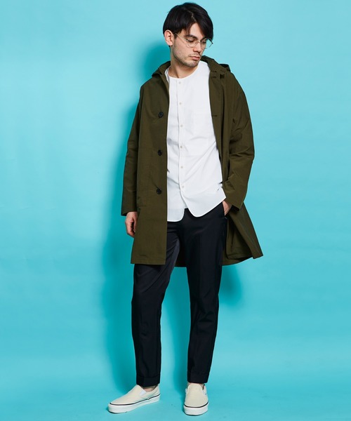 YELLOW RUBY(イエロールビー)の「Nylon Ripstop Hoodie 撥水 ナイロン リップストップ フード コート(トレンチコート・メンズ・ブラック/カーキ・MEDIUM/LARGE)」の5枚目の写真