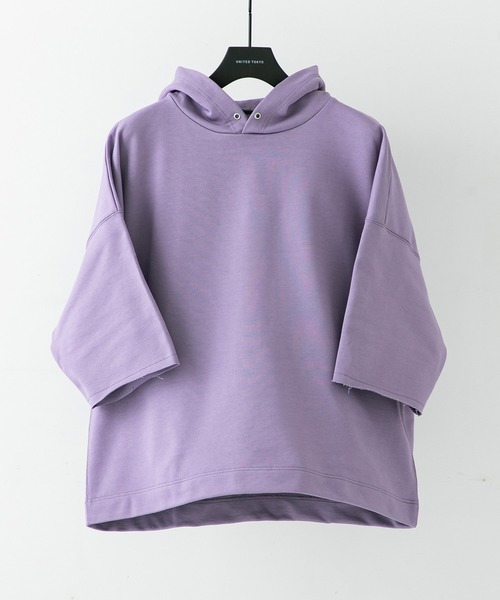 UNITED TOKYO（ユナイテッドトウキョウ）の「ハードウラケハーフスリーブフードプルオーバー/スウェット（パーカー・メンズ・ブラック/グリーン/サックスブルー/パープル・1/2/3）」の4枚目の写真