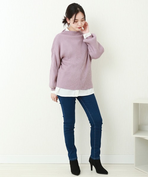 n'ee-ne（ネーネ）の「もちもちプチスタンドネック　バルーン袖　ニット（ニット/セーター・レディース・ピンク/ライトベージュ/ブラック/オフホワイト/杢グレー/モカ・M）」の9枚目の写真