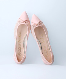 ビジューリボンチュールポインテッドバレエパンプス(511543)