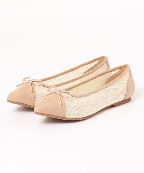 Bridget Birkin(ブリジットバーキン)の「ビジューリボンチュールポインテッドバレエパンプス(511543)(パンプス・レディース・ベージュ/ピンク/ブラック・24.5/23.5/23/24/22.5)」の5枚目の写真