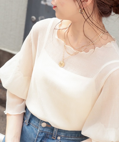 Chico（チコ）の「【Web限定】5分袖キャミ付きシアーメロウトップス（シャツ/ブラウス・レディース・パープル/ピンク/アイボリー/ブラック・FREE）」の11枚目の写真