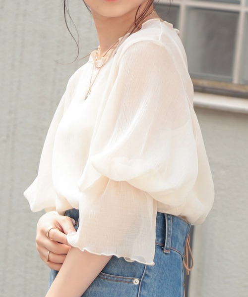 Chico（チコ）の「【Web限定】5分袖キャミ付きシアーメロウトップス（シャツ/ブラウス・レディース・パープル/ピンク/アイボリー/ブラック・FREE）」の8枚目の写真