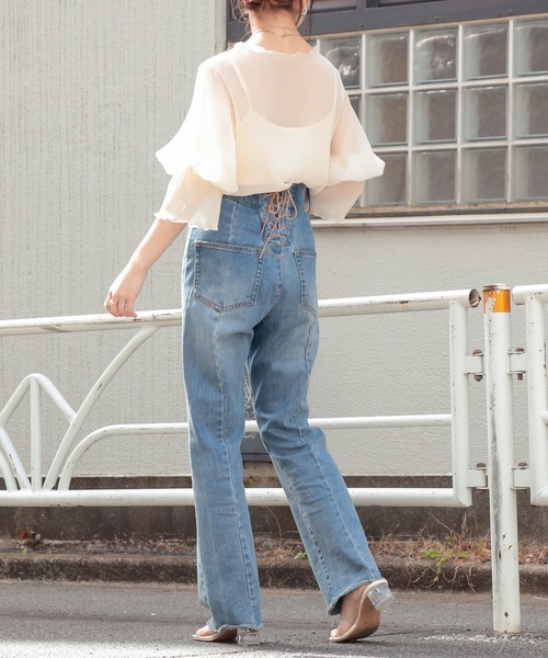 Chico（チコ）の「【Web限定】5分袖キャミ付きシアーメロウトップス（シャツ/ブラウス・レディース・パープル/ピンク/アイボリー/ブラック・FREE）」の14枚目の写真