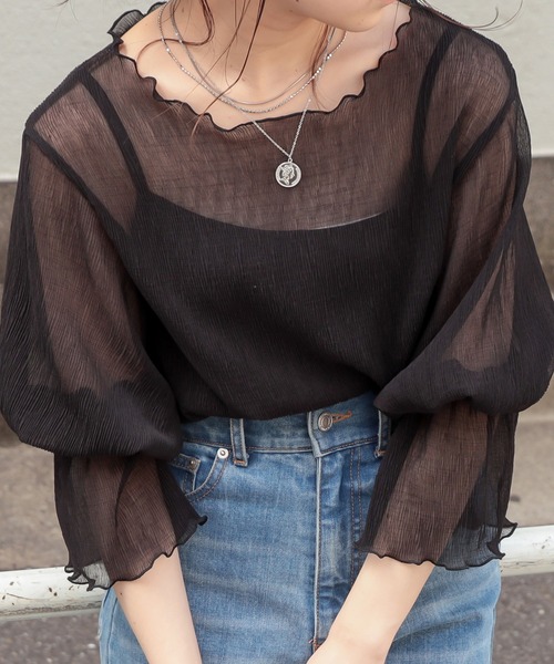 Chico（チコ）の「【Web限定】5分袖キャミ付きシアーメロウトップス（シャツ/ブラウス・レディース・パープル/ピンク/アイボリー/ブラック・FREE）」の17枚目の写真