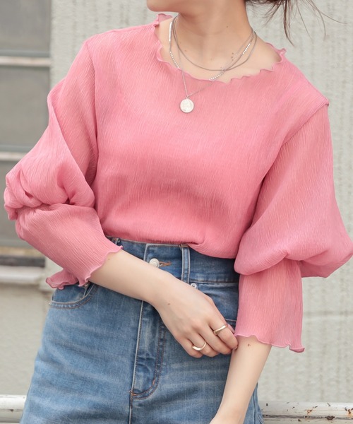 Chico（チコ）の「【Web限定】5分袖キャミ付きシアーメロウトップス（シャツ/ブラウス・レディース・パープル/ピンク/アイボリー/ブラック・FREE）」の12枚目の写真