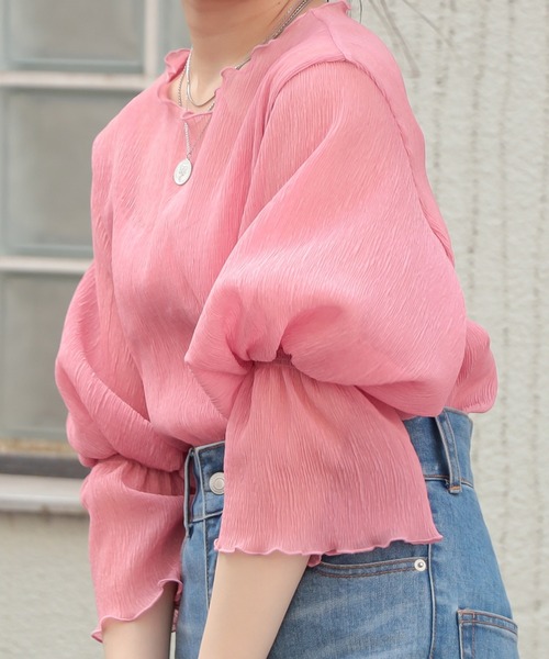 Chico（チコ）の「【Web限定】5分袖キャミ付きシアーメロウトップス（シャツ/ブラウス・レディース・パープル/ピンク/アイボリー/ブラック・FREE）」の9枚目の写真