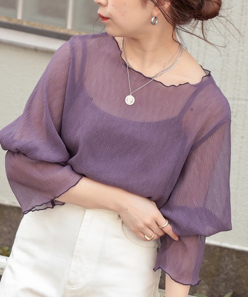 Chico（チコ）の「【Web限定】5分袖キャミ付きシアーメロウトップス（シャツ/ブラウス・レディース・パープル/ピンク/アイボリー/ブラック・FREE）」の21枚目の写真