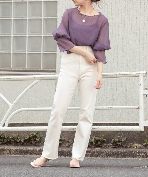 Chico（チコ）の「【Web限定】5分袖キャミ付きシアーメロウトップス（シャツ/ブラウス・レディース・パープル/ピンク/アイボリー/ブラック・FREE）」の18枚目の写真