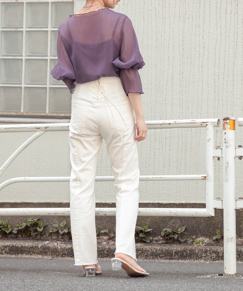 Chico（チコ）の「【Web限定】5分袖キャミ付きシアーメロウトップス（シャツ/ブラウス・レディース・パープル/ピンク/アイボリー/ブラック・FREE）」の6枚目の写真