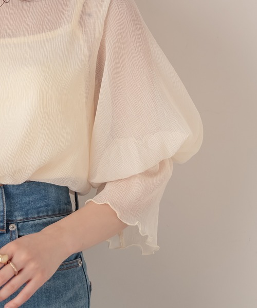 Chico（チコ）の「【Web限定】5分袖キャミ付きシアーメロウトップス（シャツ/ブラウス・レディース・パープル/ピンク/アイボリー/ブラック・FREE）」の7枚目の写真