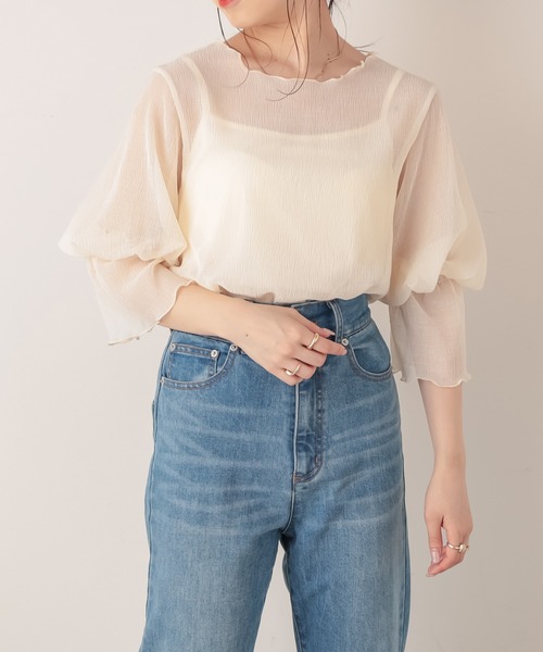 Chico（チコ）の「【Web限定】5分袖キャミ付きシアーメロウトップス（シャツ/ブラウス・レディース・パープル/ピンク/アイボリー/ブラック・FREE）」の10枚目の写真