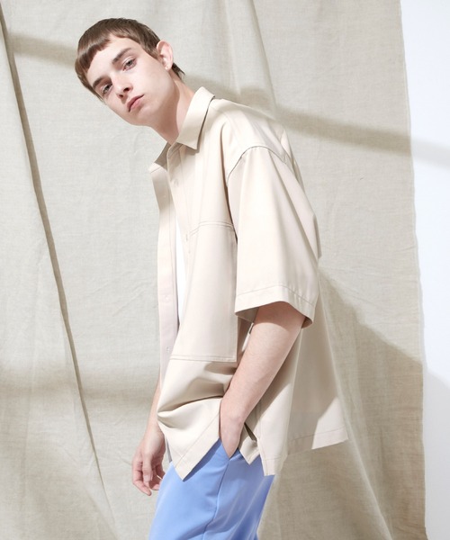 EMMA CLOTHES（エマクローズ）の「ブライトポプリン リラックス オーバーサイズ 鬼ステッチビッグWポケットレギュラーカラーCPOシャツ EMMA CLOTHES（シャツ/ブラウス・メンズ・ブラウン/ベージュ/ブラック/ライラック/グレイッシュベージュ/グレイッシュブルー/キナリ/ベージュ系その他・M/L）」の13枚目の写真