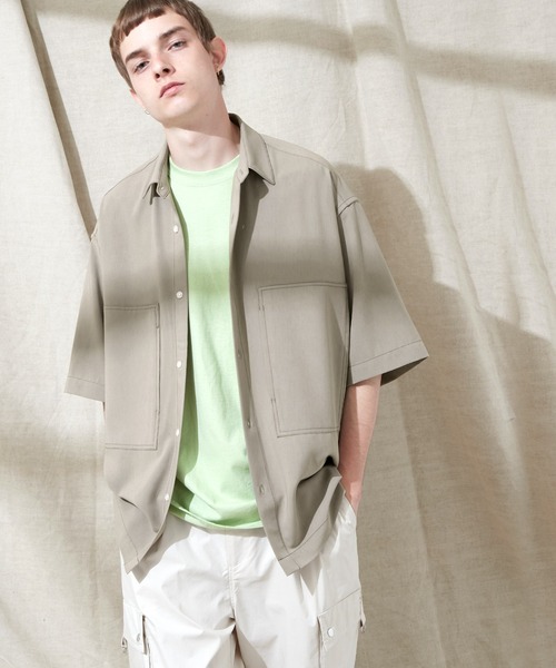 EMMA CLOTHES（エマクローズ）の「ブライトポプリン リラックス オーバーサイズ 鬼ステッチビッグWポケットレギュラーカラーCPOシャツ EMMA CLOTHES（シャツ/ブラウス・メンズ・ブラウン/ベージュ/ブラック/ライラック/グレイッシュベージュ/グレイッシュブルー/キナリ/ベージュ系その他・M/L）」の9枚目の写真