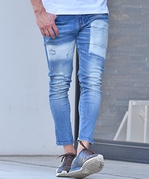 【SOMEDIFF】オリジナルスプラッシュアンクルスキニーデニムパンツ メンズ ダメージデニムパンツ 春服