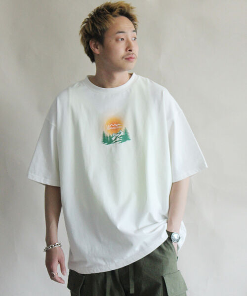 MANASTASH(マナスタッシュ)の「MANASTASH/マナスタッシュ RECYCLED TEE DAY BREAK リサイクルティーデイブレイク(Tシャツ/カットソー・メンズ・ホワイト/セージグリーン・X-LARGE/MEDIUM/LARGE)」の7枚目の写真